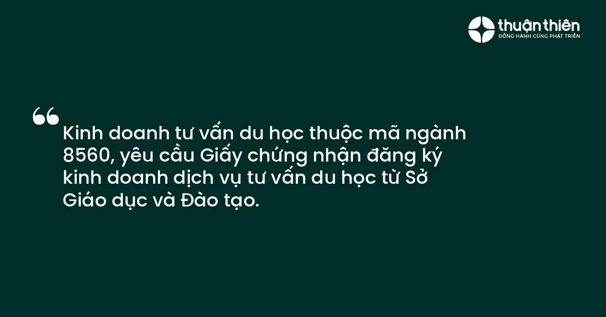 Kinh doanh tư vấn du học thuộc mã ngành 8560, yêu cầu Giấy chứng nhận đăng ký kinh doanh dịch vụ tư vấn du học từ Sở Giáo dục và Đào tạo.